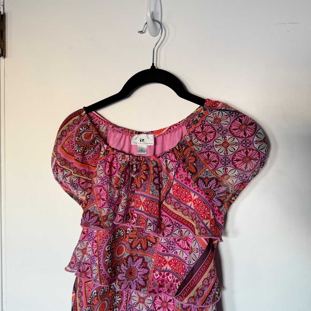Byer California Pink Multi-Pattern Ruffle Short Sleeve Top - Picture 3 of 6